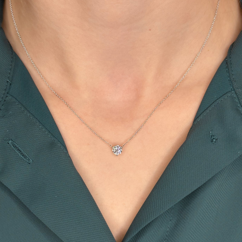 Three Prong Lab Grown Diamond Solitaire Pendant — 14K White Gold / 1/2ctw