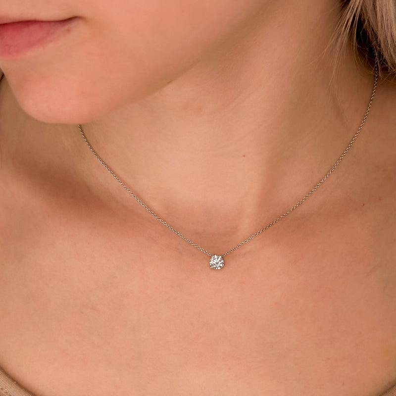 Three Prong Lab Grown Diamond Solitaire Pendant — 14K White Gold / 3/4ctw
