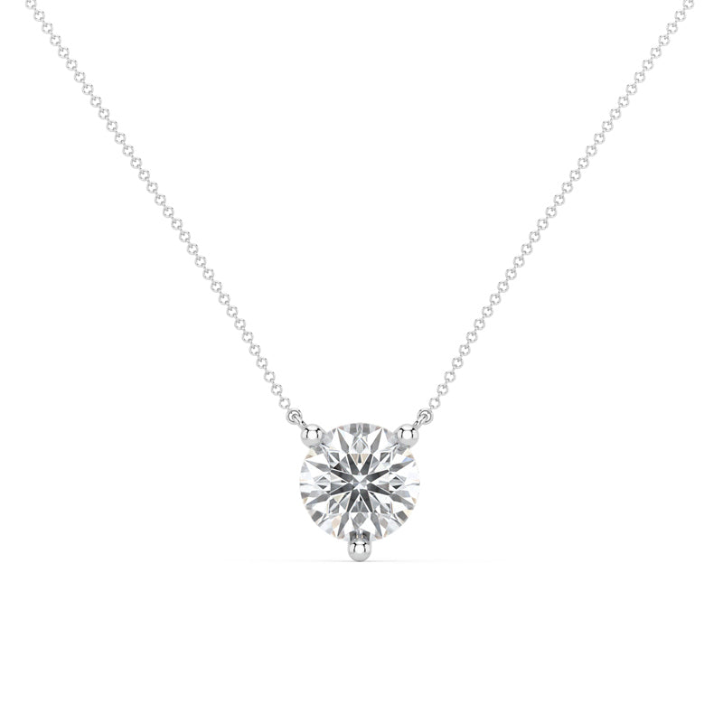 Three Prong Lab Grown Diamond Solitaire Pendant — 14K White Gold / 1ctw