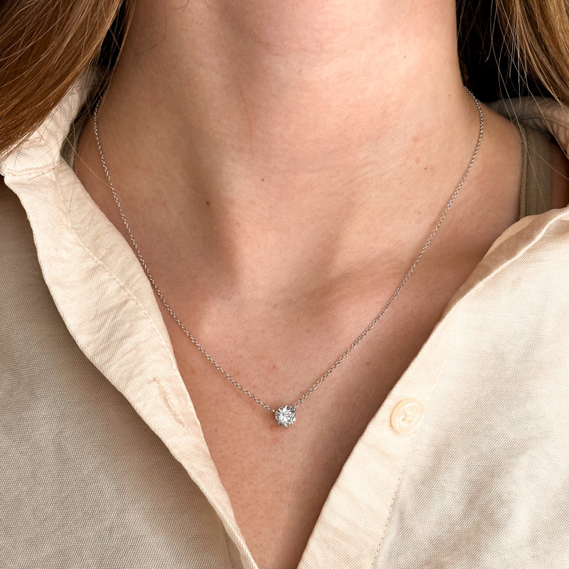 Three Prong Lab Grown Diamond Solitaire Pendant — 14K White Gold / 1ctw