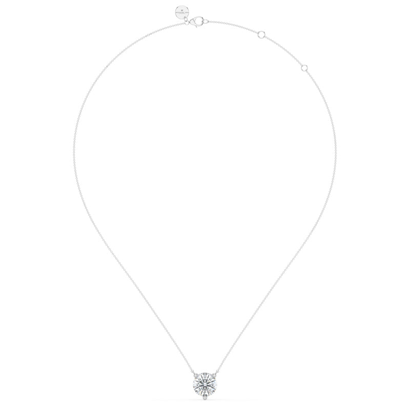 Three Prong Lab Grown Diamond Solitaire Pendant — 14K White Gold / 1-1/2ctw