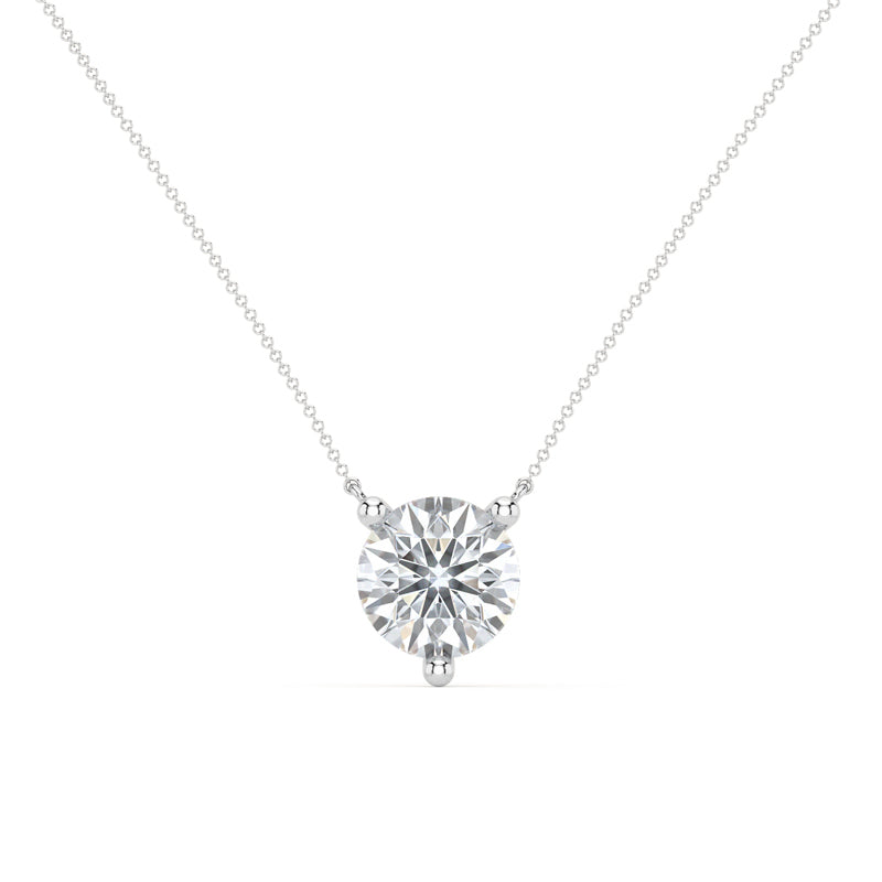Three Prong Lab Grown Diamond Solitaire Pendant — 14K White Gold / 2ctw