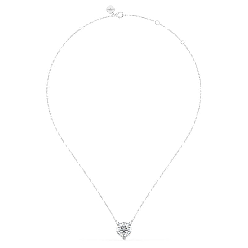 Three Prong Lab Grown Diamond Solitaire Pendant — 14K White Gold / 2ctw