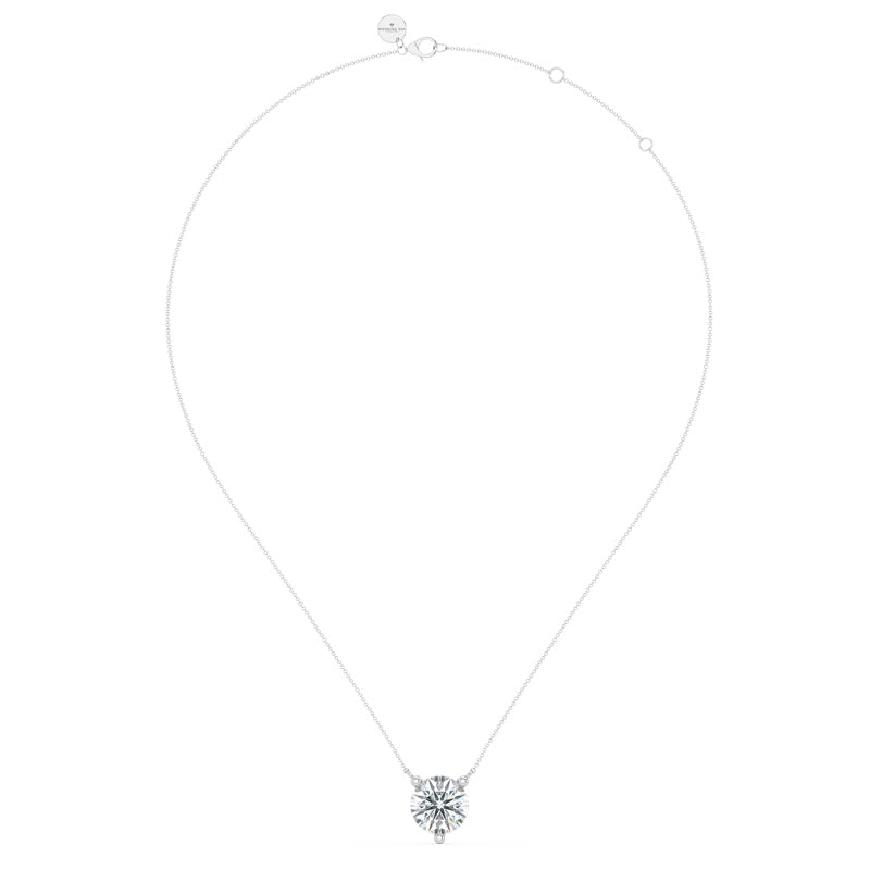 Three Prong Lab Grown Diamond Solitaire Pendant — 14K White Gold / 2-1/2ctw