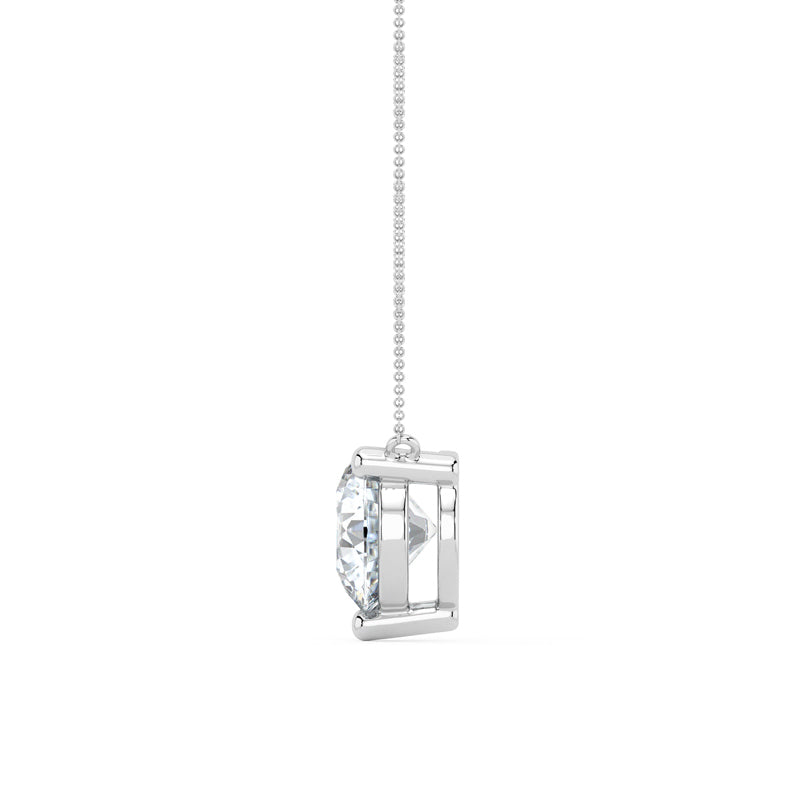 Three Prong Lab Grown Diamond Solitaire Pendant — 14K White Gold / 3ctw