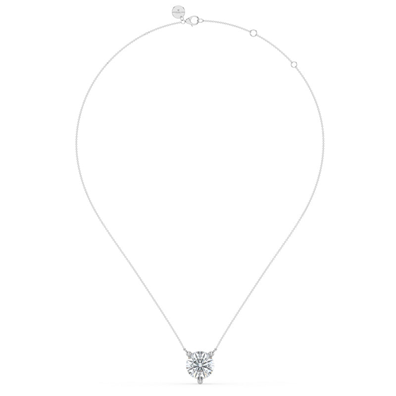 Three Prong Lab Grown Diamond Solitaire Pendant — 14K White Gold / 3ctw