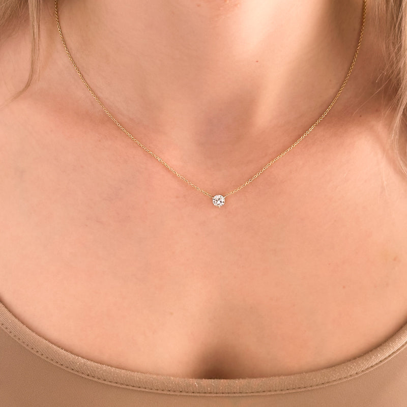 Three Prong Lab Grown Diamond Solitaire Pendant — 14K Yellow Gold / 1/2ctw
