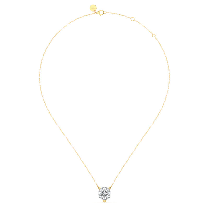 Three Prong Lab Grown Diamond Solitaire Pendant — 14K Yellow Gold / 2ctw