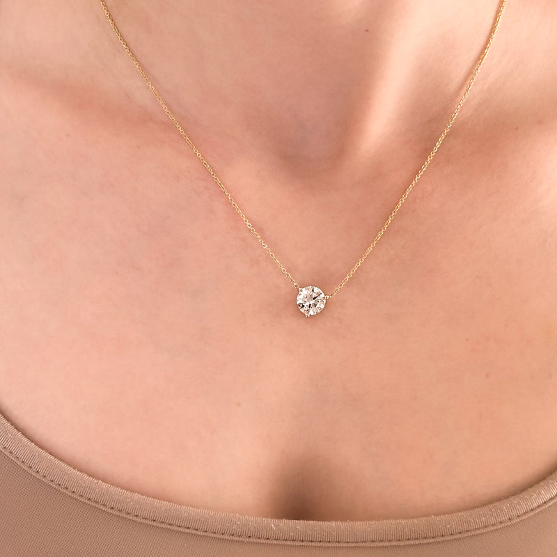 Three Prong Lab Grown Diamond Solitaire Pendant — 14K Yellow Gold / 2ctw