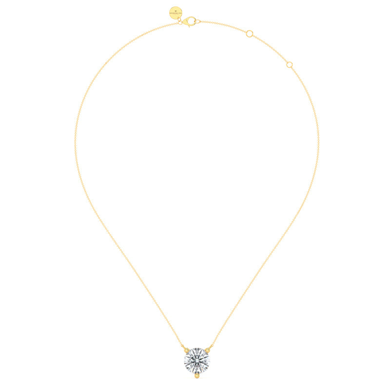 Three Prong Lab Grown Diamond Solitaire Pendant — 14K Yellow Gold / 2-1/2ctw