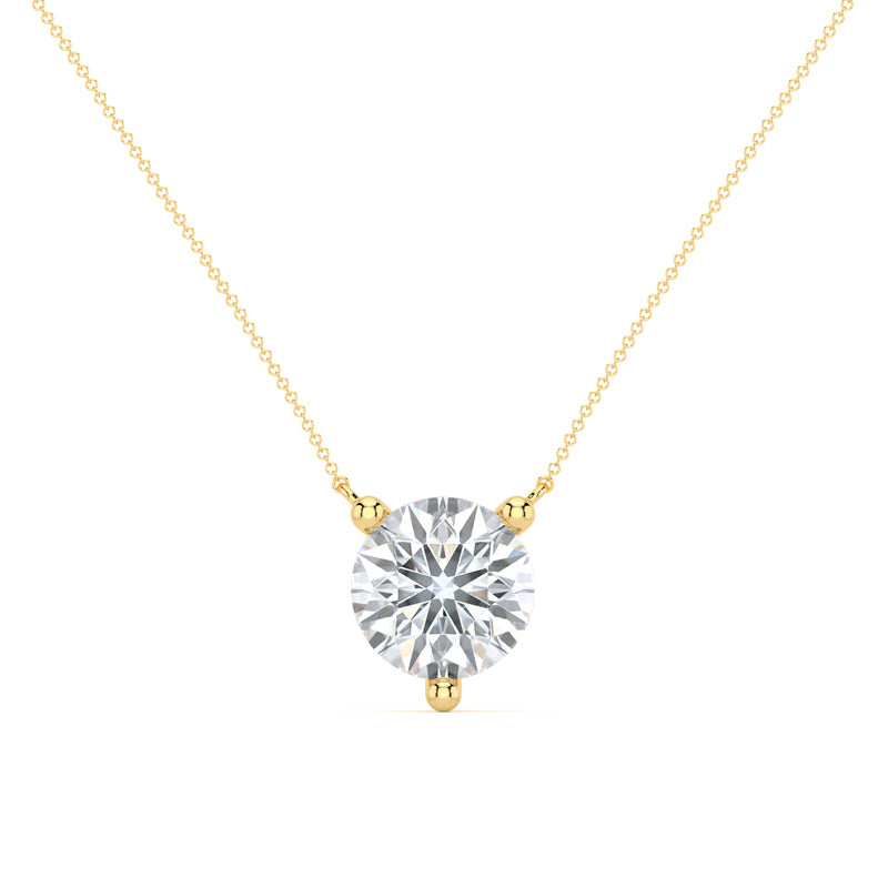 Three Prong Lab Grown Diamond Solitaire Pendant — 14K Yellow Gold / 3ctw
