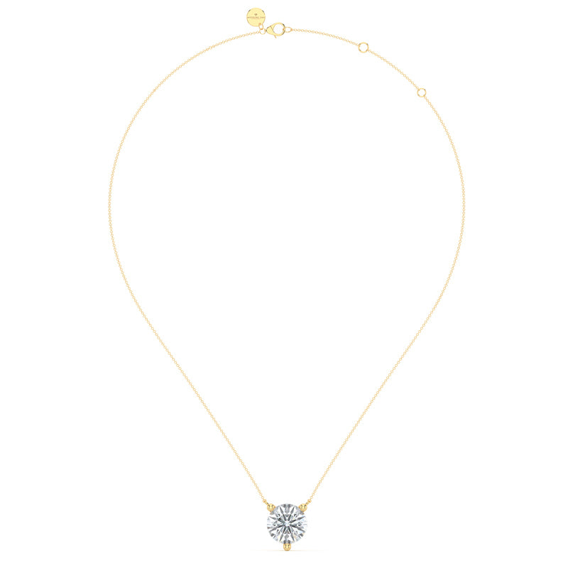 Three Prong Lab Grown Diamond Solitaire Pendant — 14K Yellow Gold / 3ctw