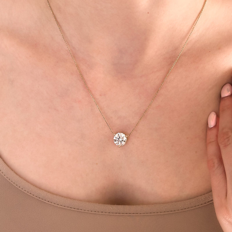 Three Prong Lab Grown Diamond Solitaire Pendant — 14K Yellow Gold / 3ctw