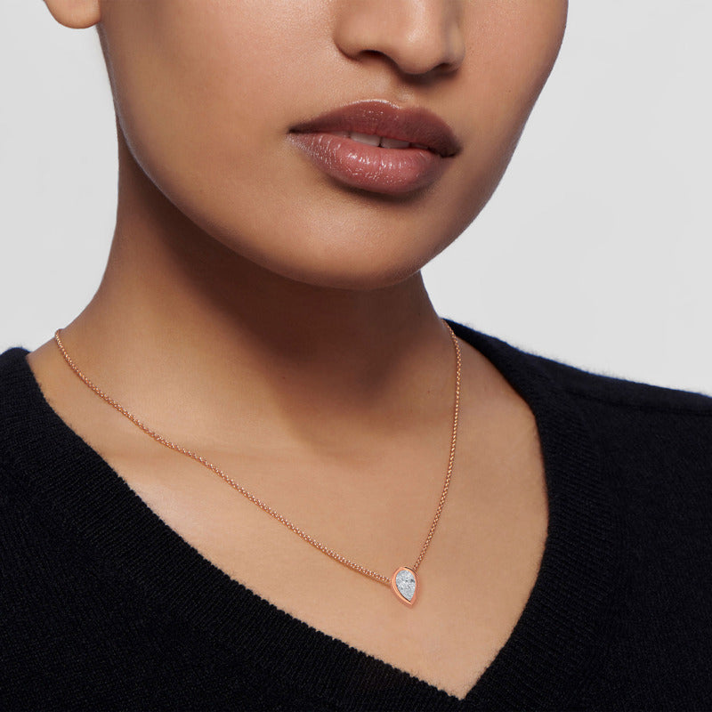 Petite Bezel Pendant — 14K Rose Gold / Pear / 1/2ctw