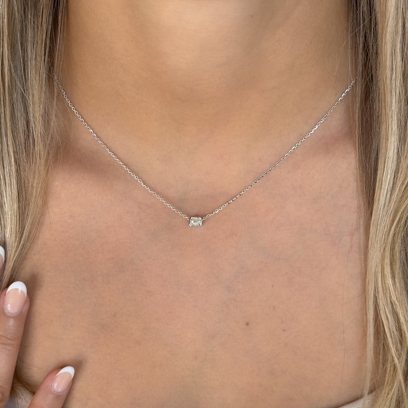 Petite Bezel Pendant — 14K White Gold / Emerald / 1/4ctw