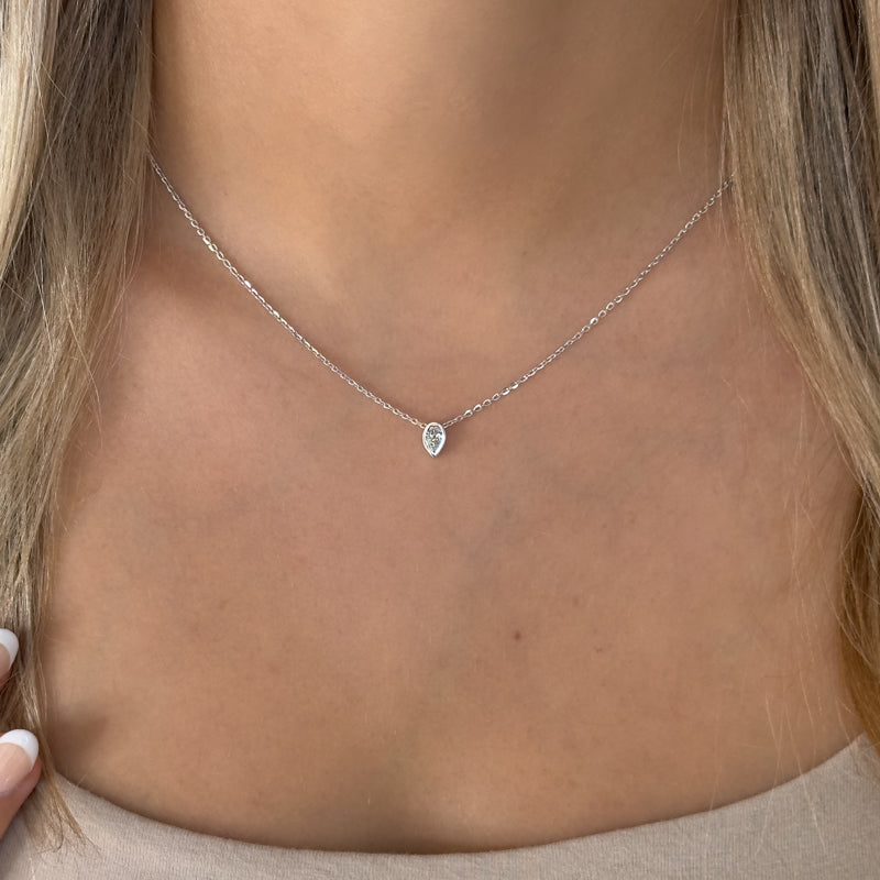 Petite Bezel Pendant — 14K White Gold / Pear / 1/4ctw