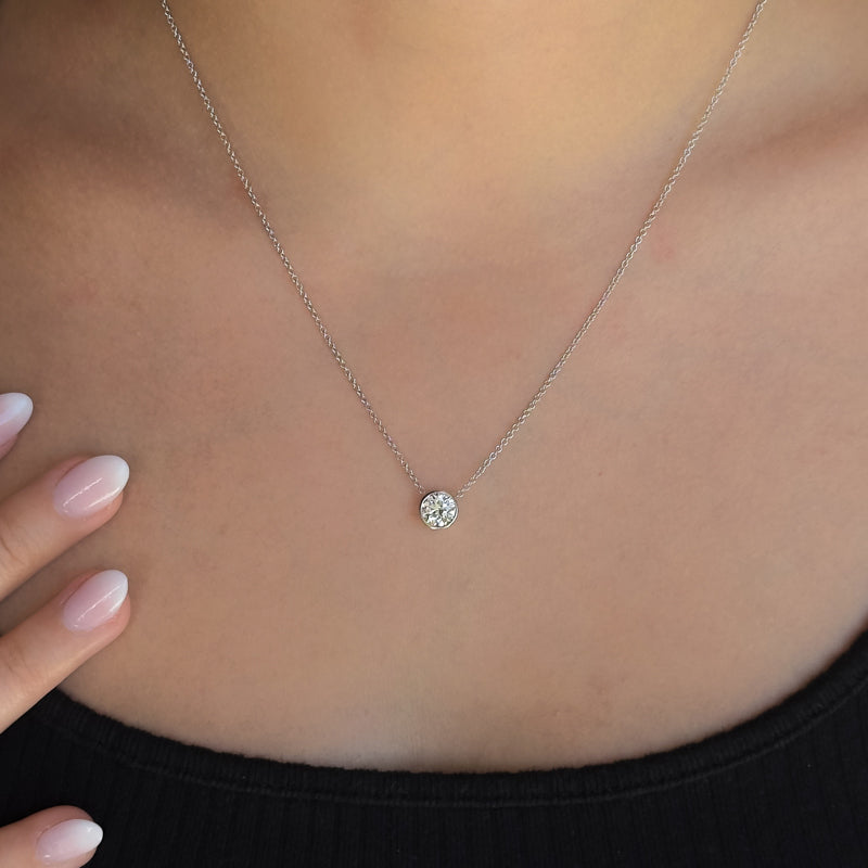 White Gold Round 1ct Lab Grown Diamond Bezel Set Solitaire Pendant