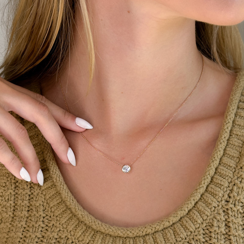 Rose Gold Round 1ct Lab Grown Diamond Bezel Set Solitaire Pendant