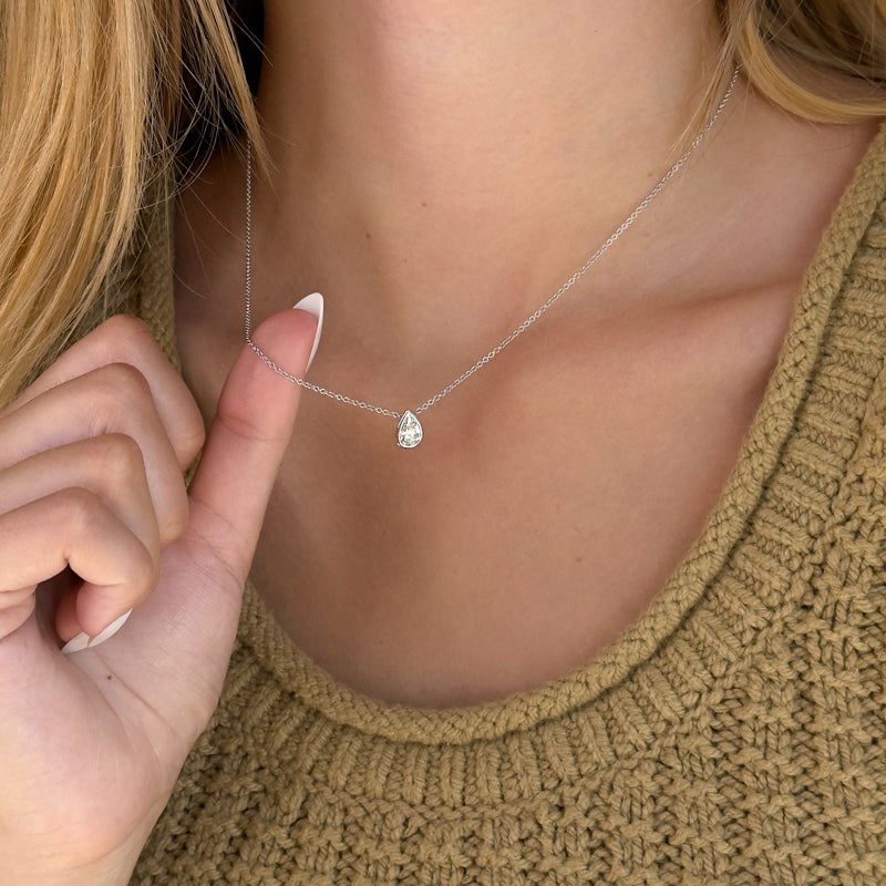 White Gold Pear 1ct Lab Grown Diamond Bezel Set Solitaire Pendant