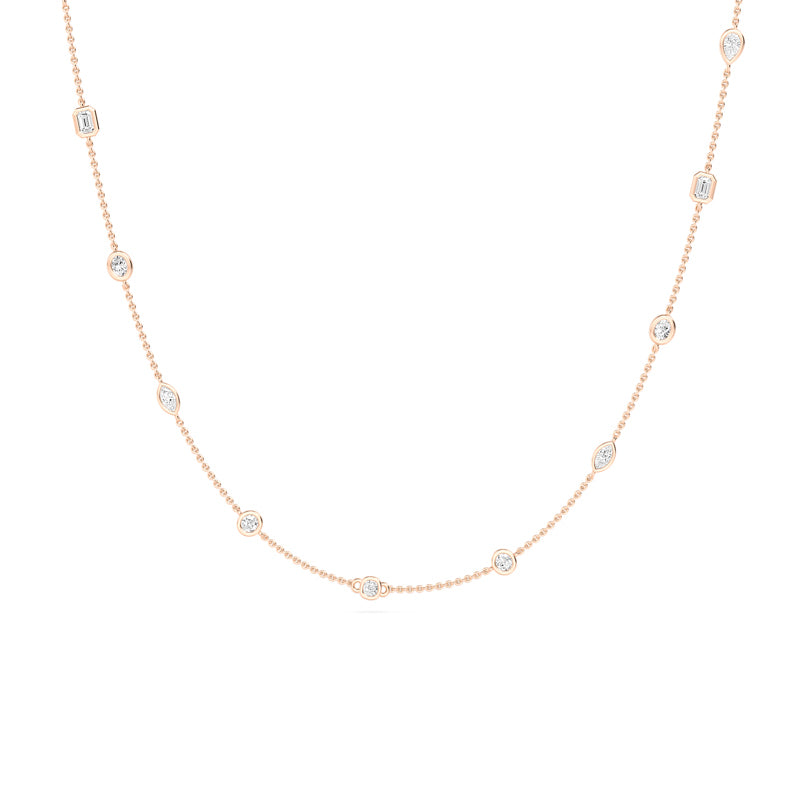 Rose Gold Mixed Diamond Station Necklace (2ctw)