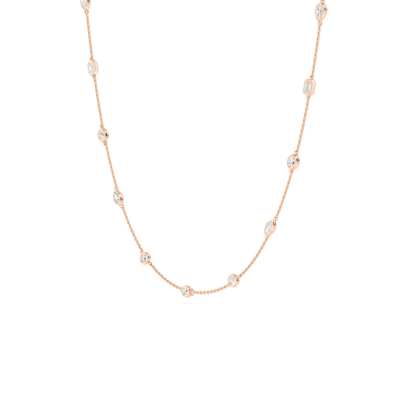 Rose Gold Mixed Diamond Station Necklace (2ctw)