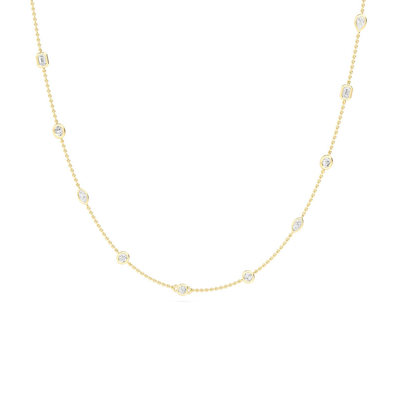 Yellow Gold Mixed Diamond Station Necklace (2ctw)
