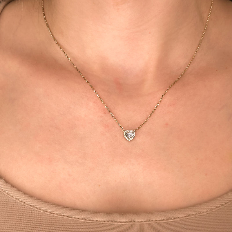 14K Rose Gold 1/2ctw Lab Grown Diamond Halo Heart Pendant