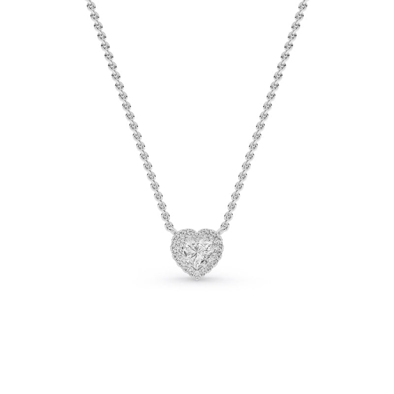 14K White Gold 1/2ctw Lab Grown Diamond Halo Heart Pendant