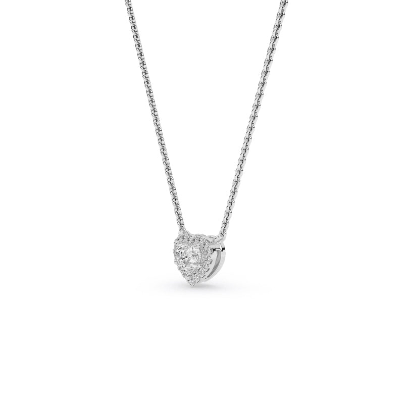 14K White Gold 1/2ctw Lab Grown Diamond Halo Heart Pendant