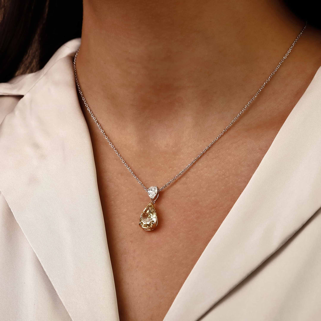 Fancy gele peer Lab Grown Diamond twee-stenen hanger | GBP013 | f0a71d686139