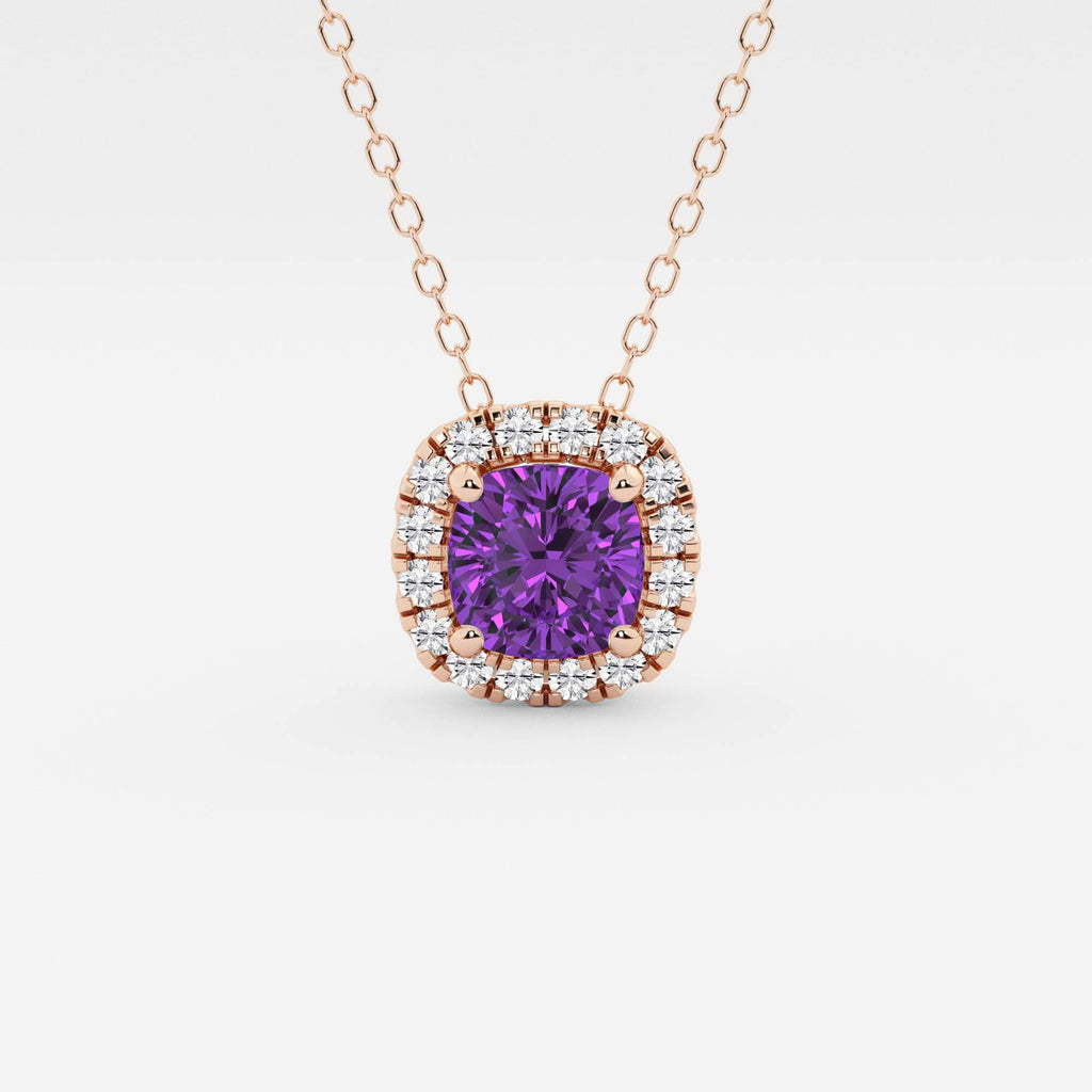 Pendentif halo de pierres précieuses coussinées et de diamants cultivés en laboratoire | GBP008-S03 | 89042ef03eda