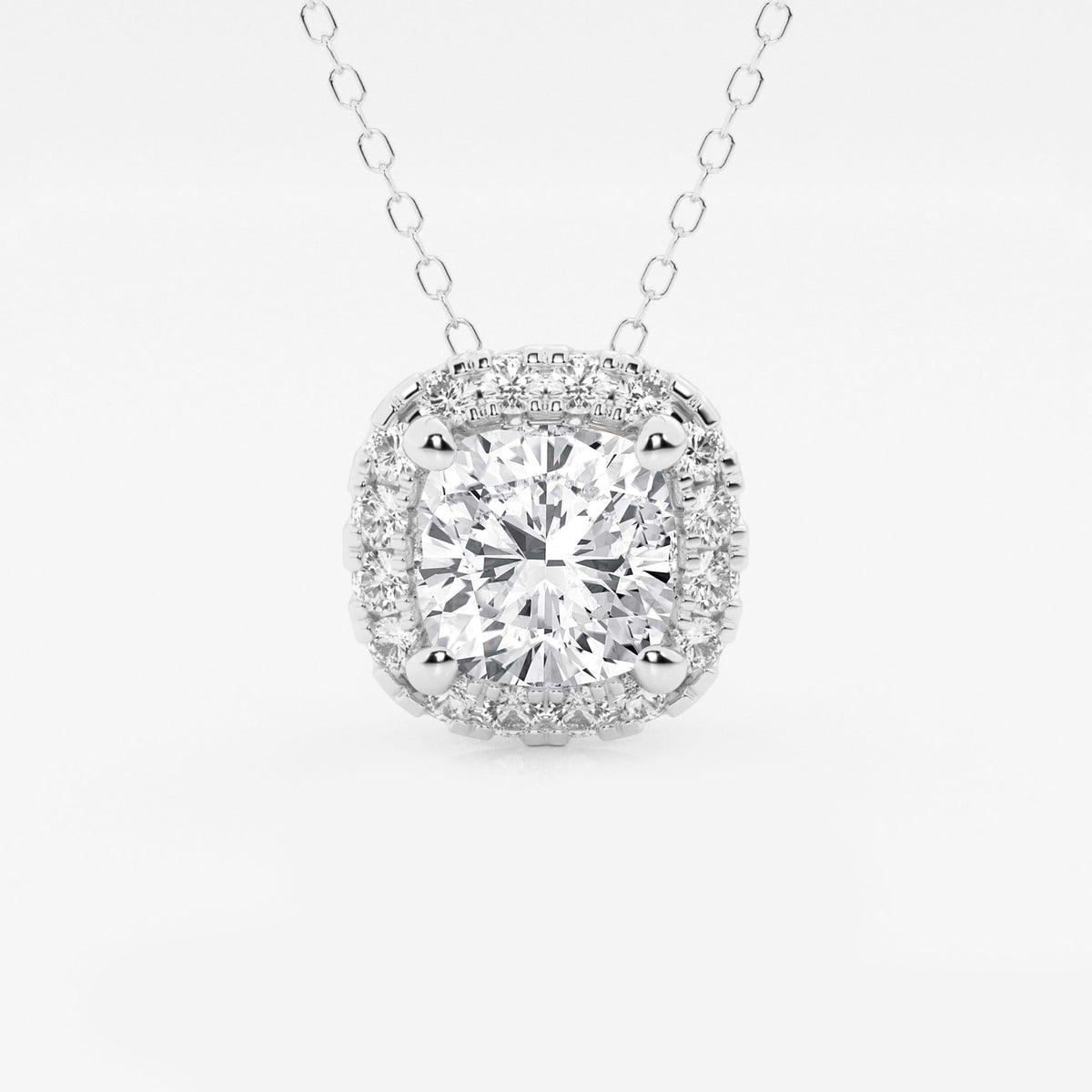Poduszkowy wisiorek z diamentem Halo, hodowany w laboratorium | GBP009-S03 | 9716eb8935fc