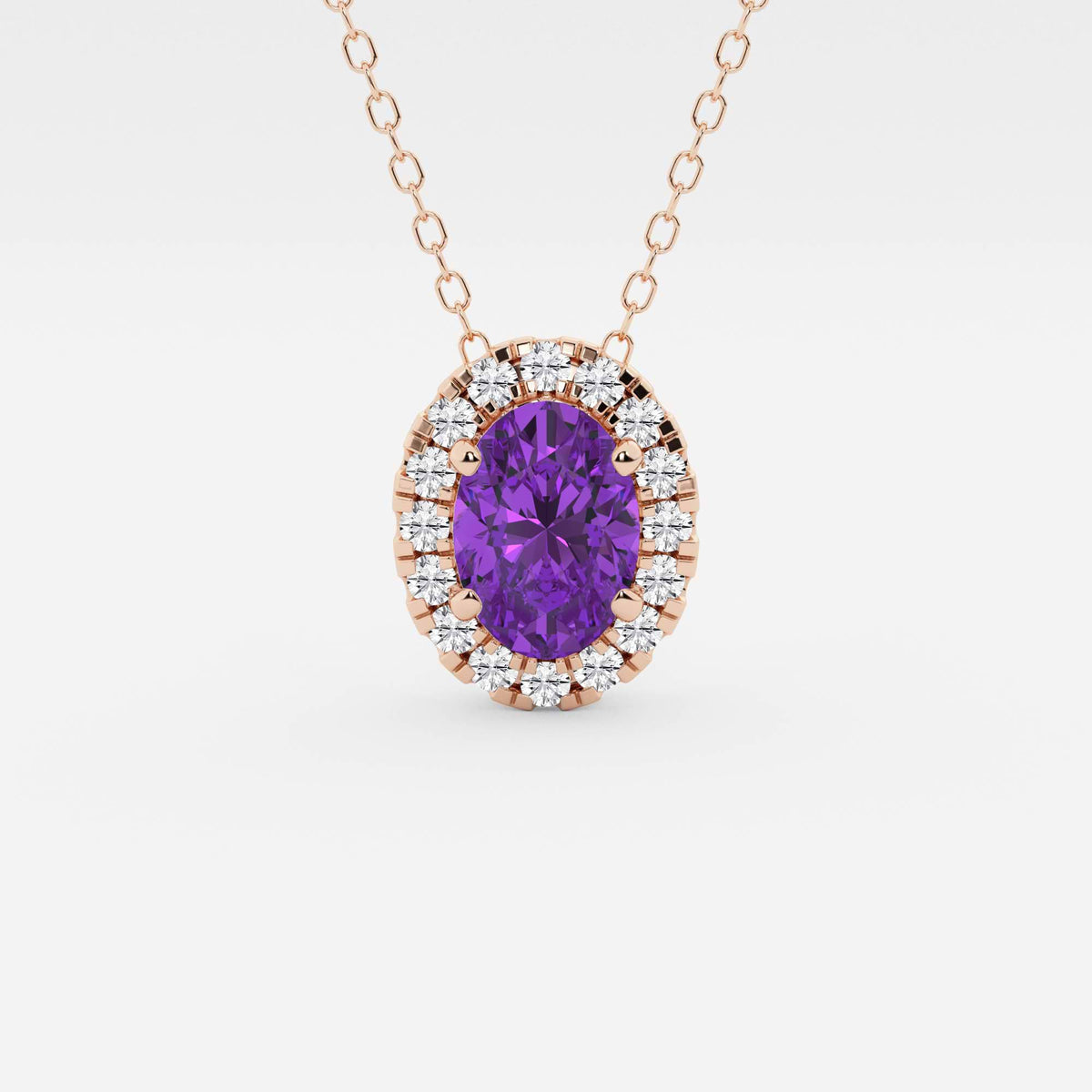 Oval ädelsten och labbodlad diamanthalo-hänge | GBP008-S01 | fb2ffb8a14d4
