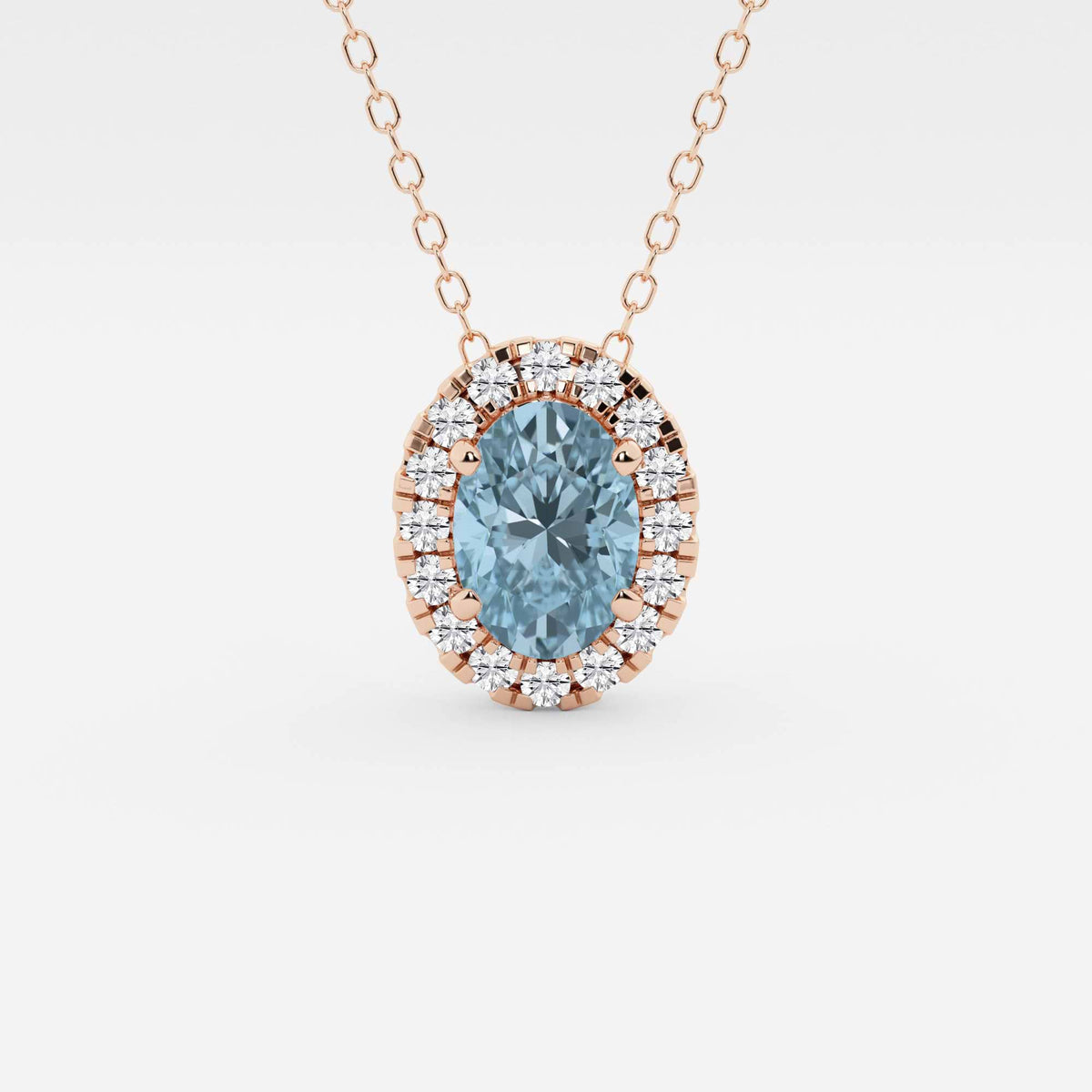 Oval ädelsten och labbodlad diamanthalo-hänge | GBP008-S01 | f35b2ad3bb41