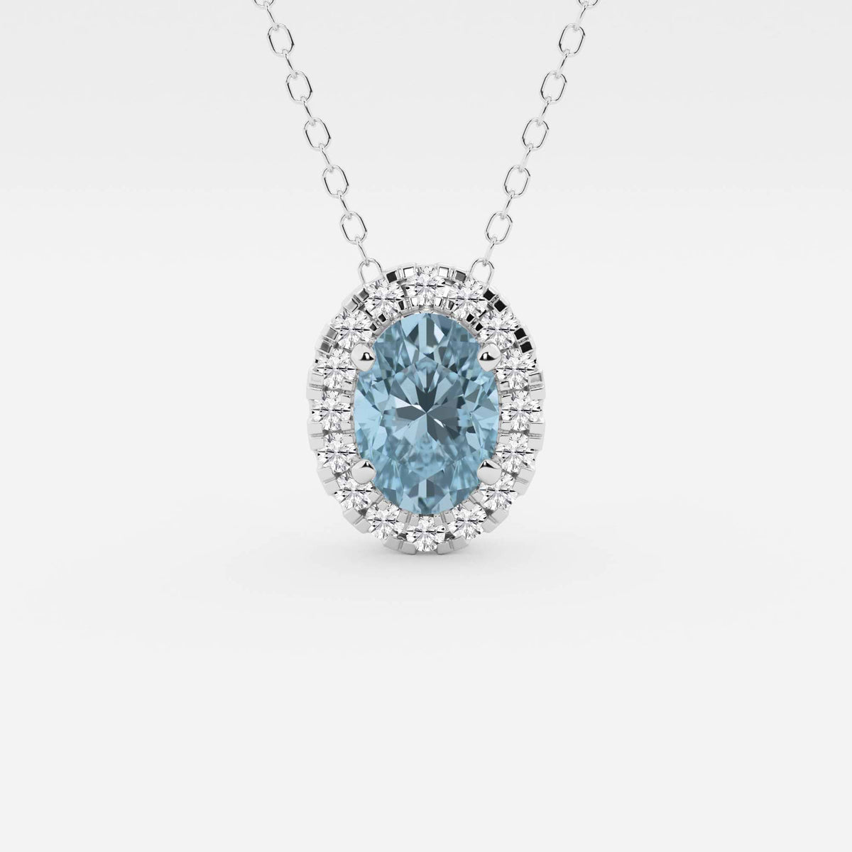 Oval ädelsten och labbodlad diamanthalo-hänge | GBP008-S01 | f0df6556677e