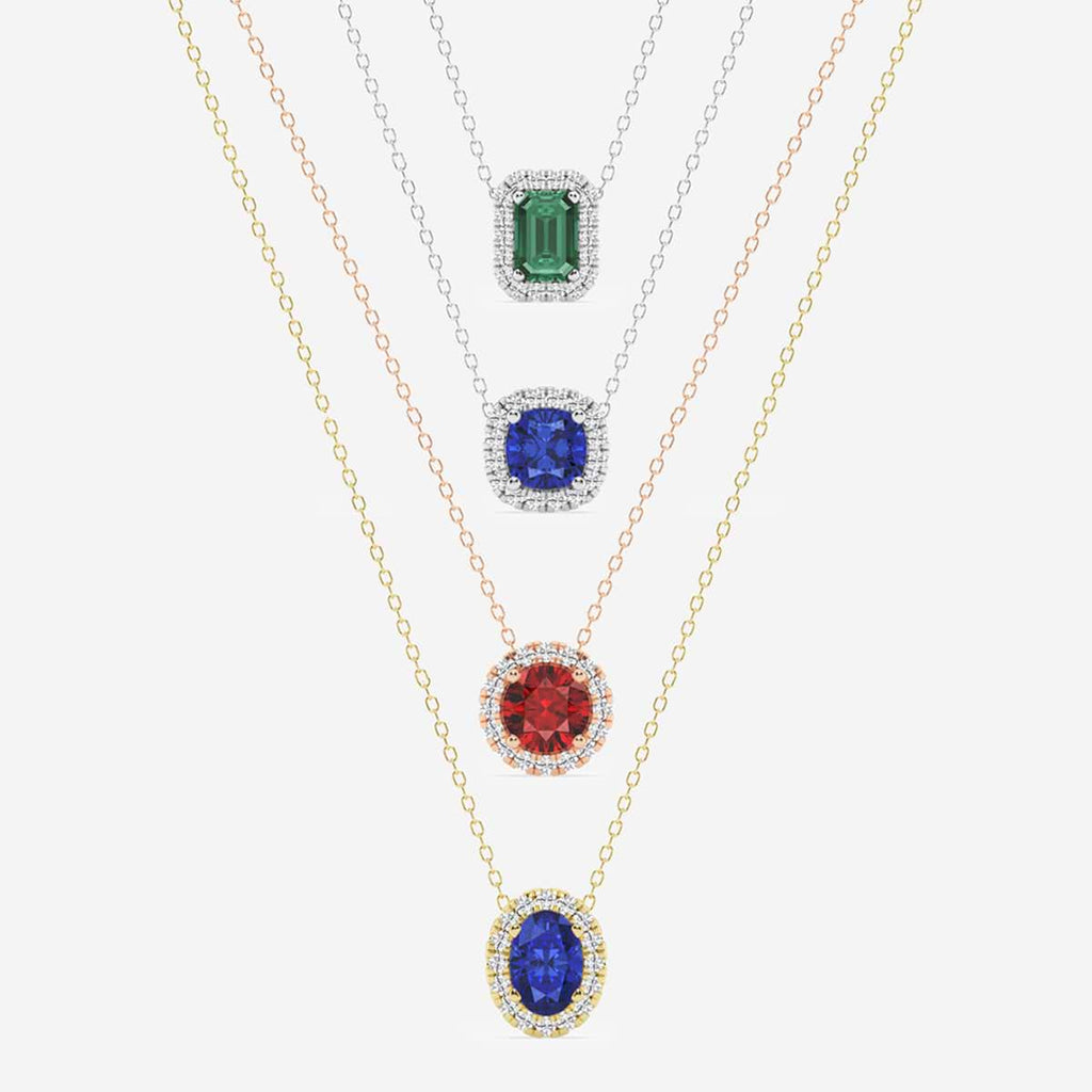 Colgante con halo de diamantes cultivados en laboratorio y piedras preciosas ovaladas | GBP008-S01 | c3bf123ed450