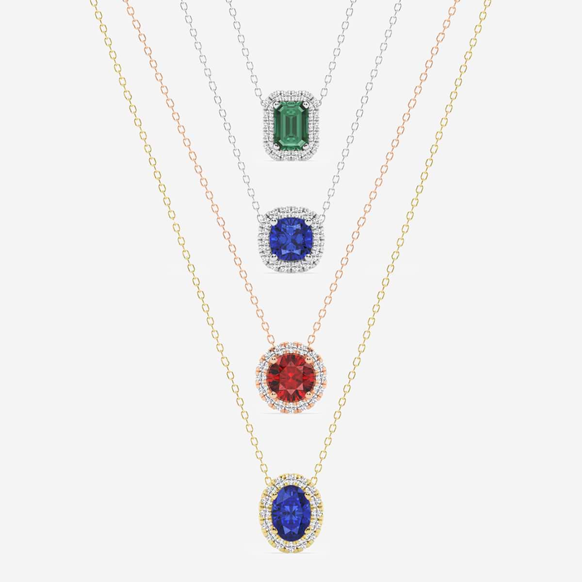 Oval ädelsten och labbodlad diamanthalo-hänge | GBP008-S01 | c3bf123ed450