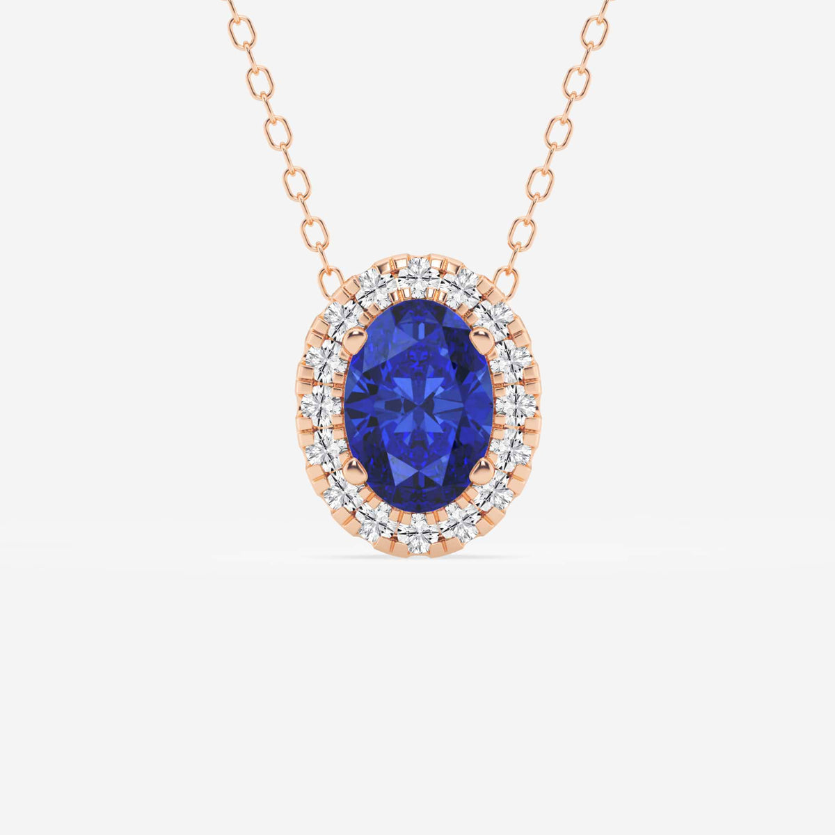 Oval ädelsten och labbodlad diamanthalo-hänge | GBP008-S01 | 6bcb33d0fd6e