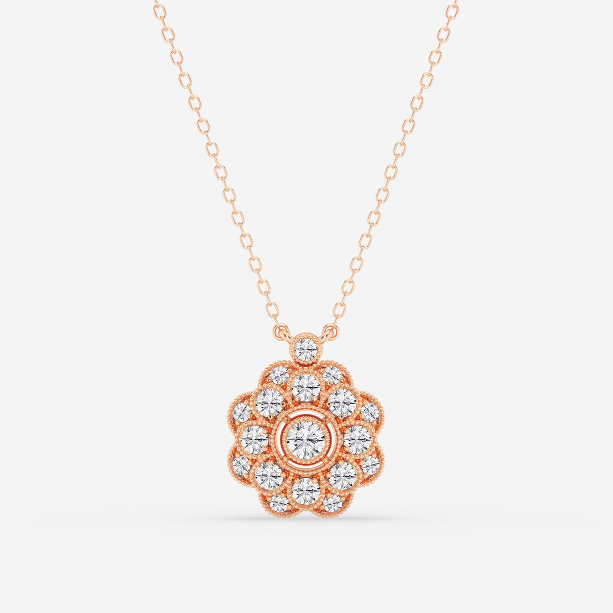 flor vintage com milgrain, lapidação redonda — Pendente com diamantes de laboratório | GBP070 | ad505ba8bdc5