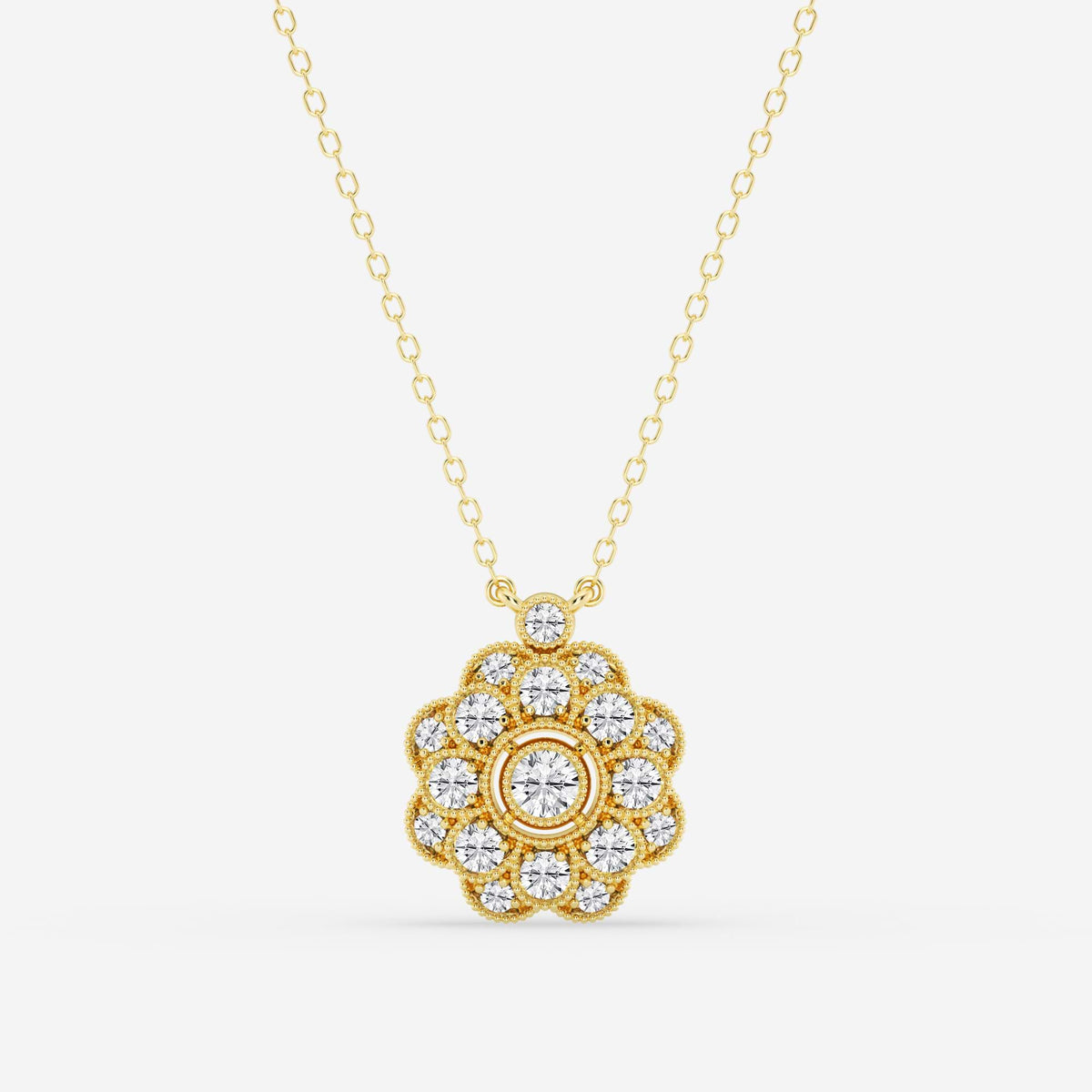 flor vintage com milgrain, lapidação redonda — Pendente com diamantes de laboratório | GBP070 | 7eb6af1036d3