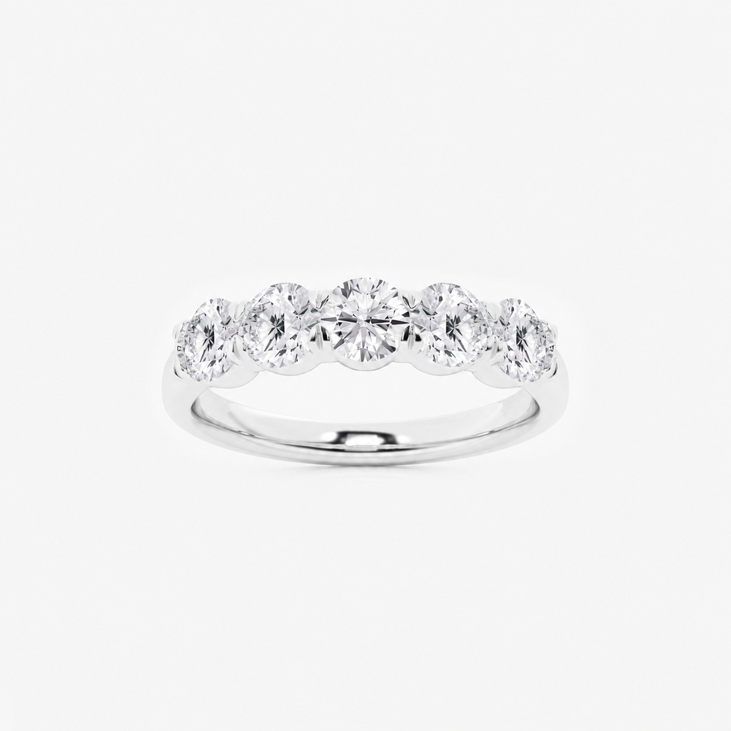 GWA002 round five-stone band, white-metal source, 1 ctw, front view