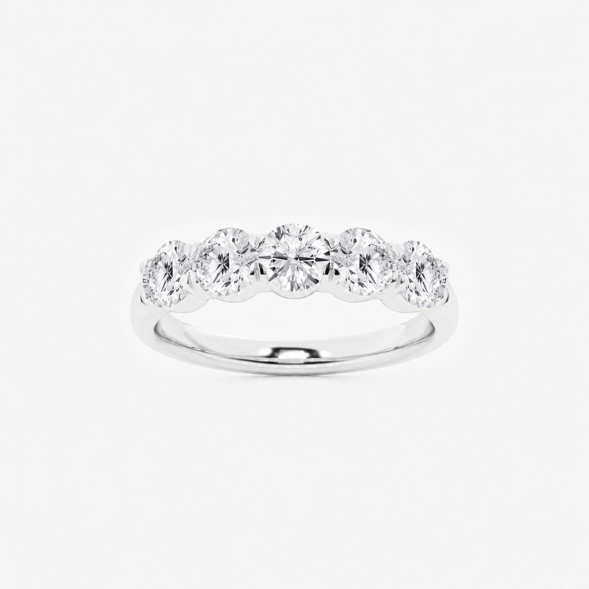 GWA002 round five-stone band, white-metal source, 1 ctw, front view