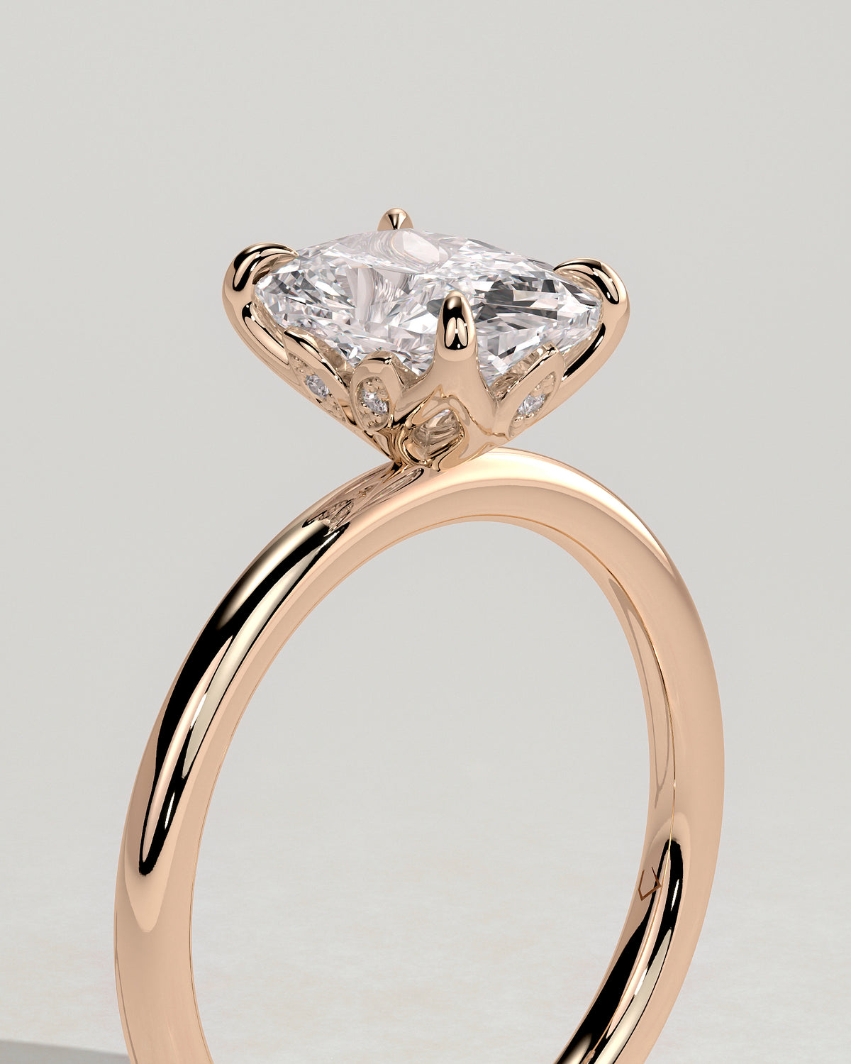 MET 0004 - 2.00 ct center stone - rose gold source render - side/profile view.