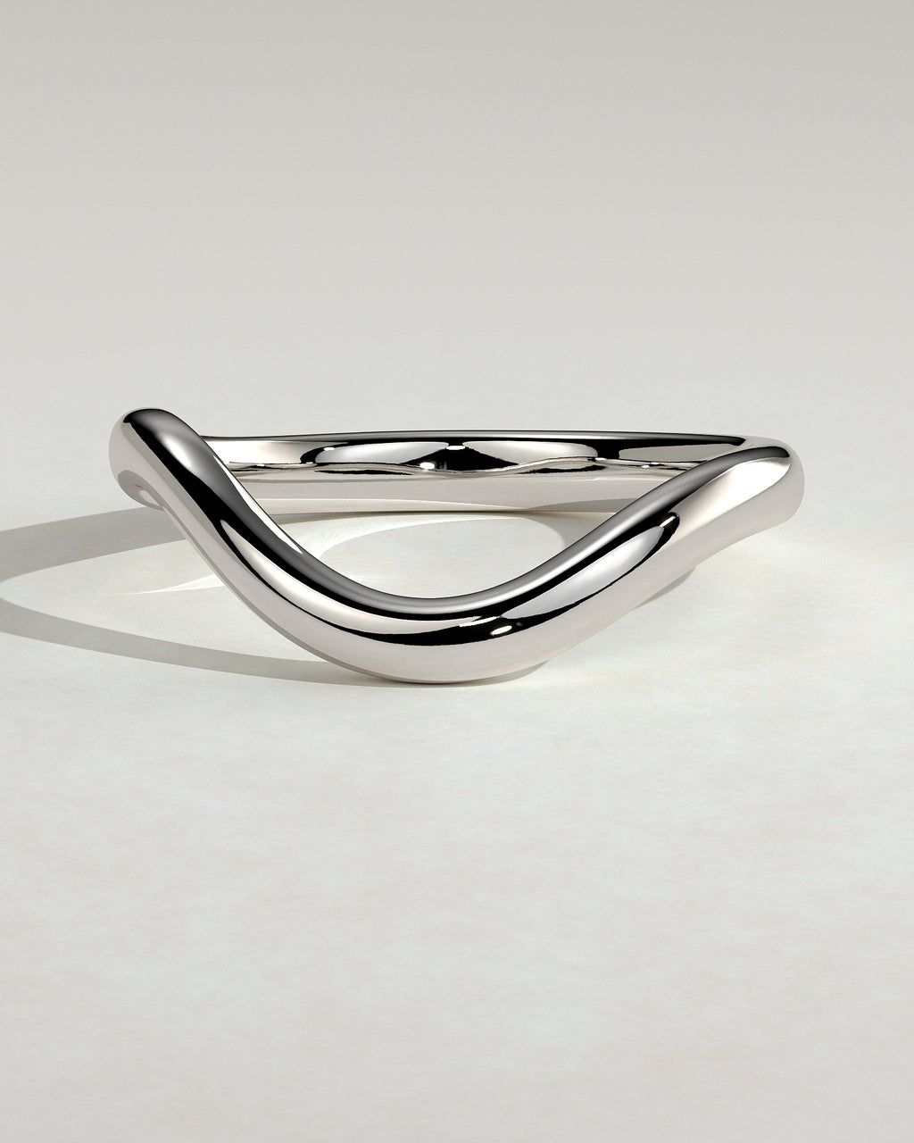MET 0386 wave band wedding ring in white gold, front view