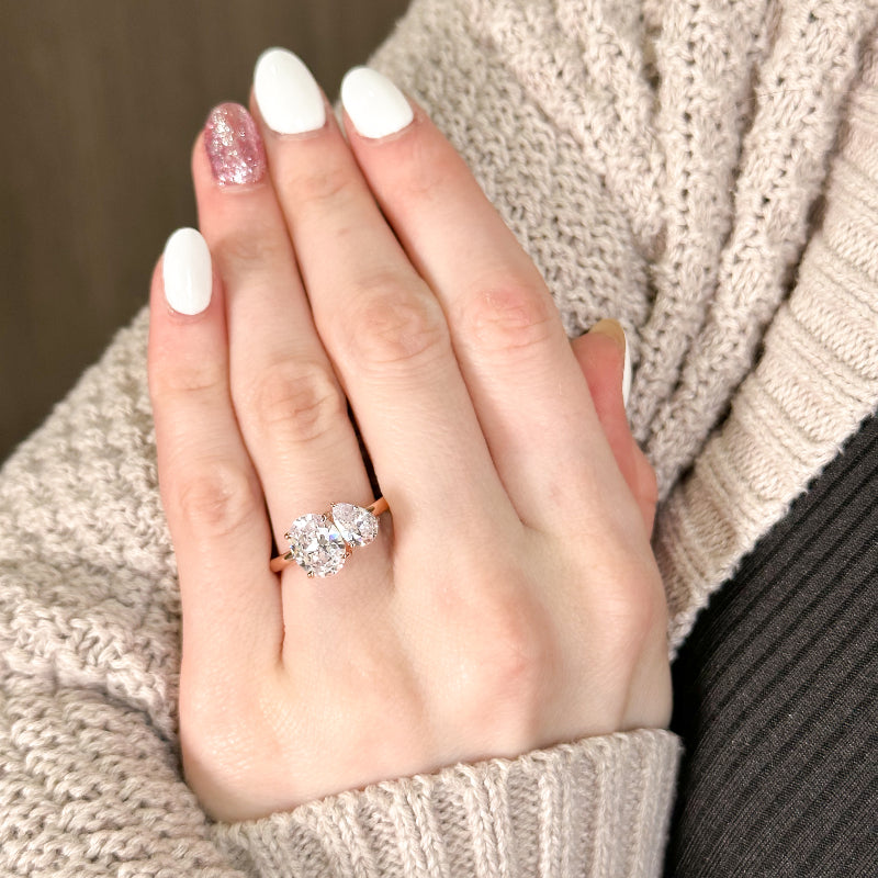 Pear Lab Grown Diamond Two Stone Engagement Ring — Oval design reference