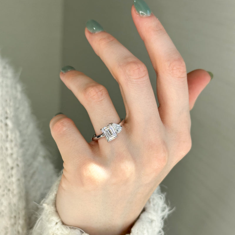 Pear Lab Grown Diamond Two Stone Engagement Ring — Emerald design reference