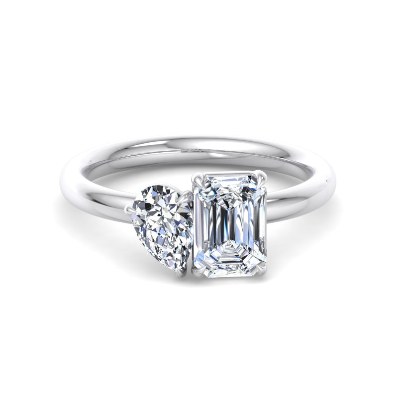 Pear Lab Grown Diamond Two Stone Engagement Ring — Emerald design reference