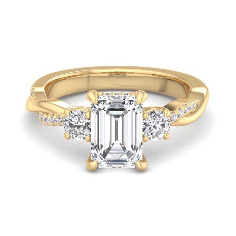 Emerald Lab Grown Diamond Twist Hidden Detail Three Stone Engagement Ring — Emerald design reference