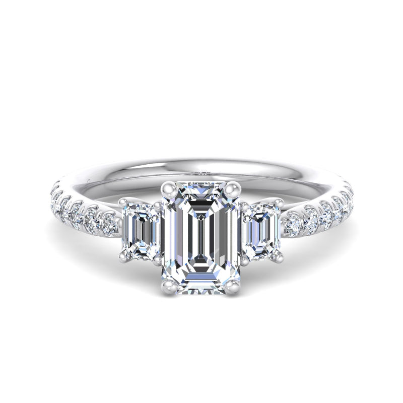 Emerald Lab Grown Diamond Three Stone Engagement Ring — Emerald design reference