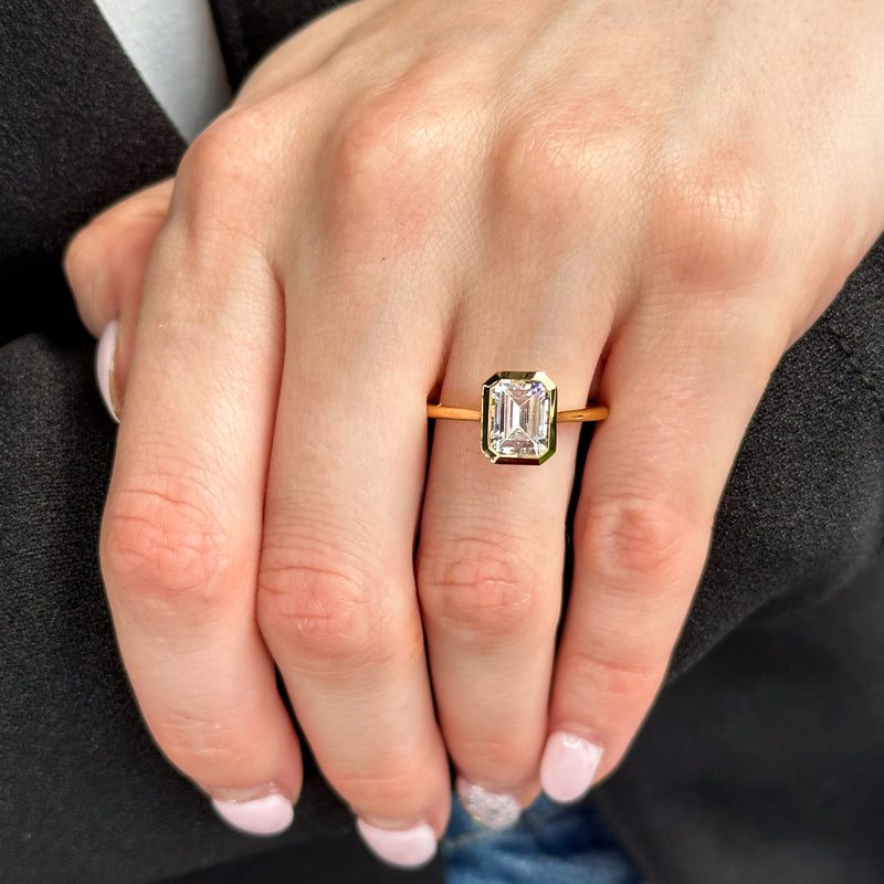 Emerald Lab Grown Diamond Bezel Solitaire Engagement Ring — Emerald design reference
